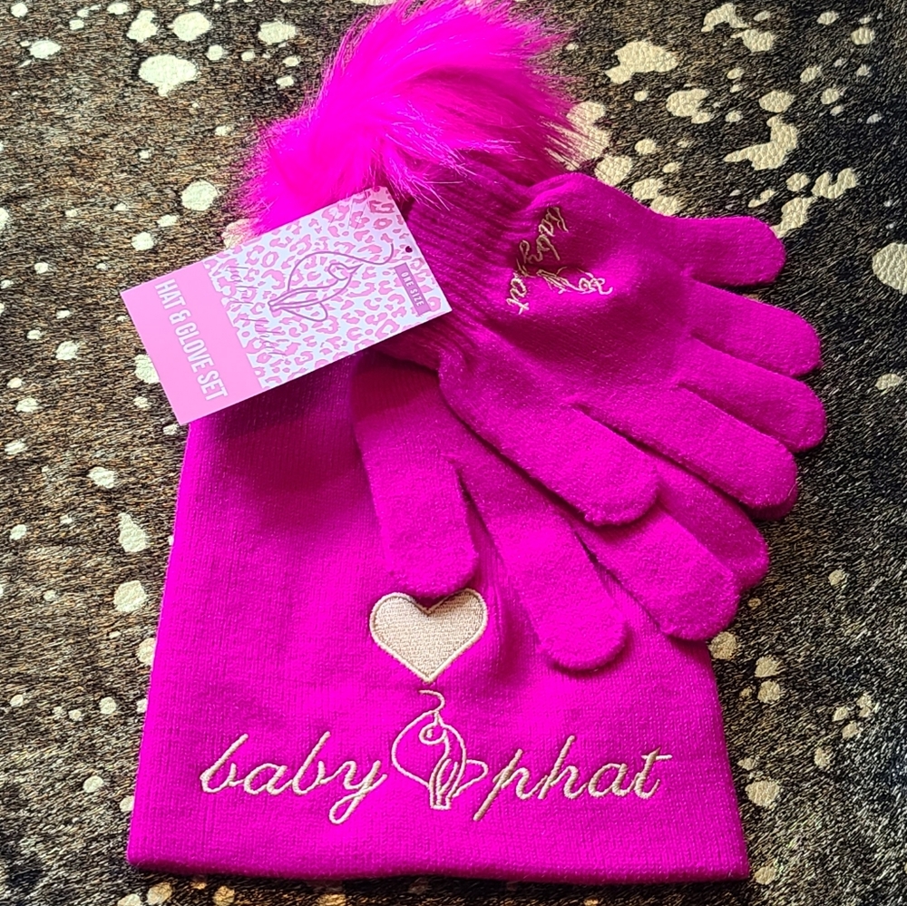 Baby Phat Kids Hot Pink Beanie with Gloves